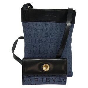 BVLGARI Shoulder Bag Canvas Blue Auth bs22571